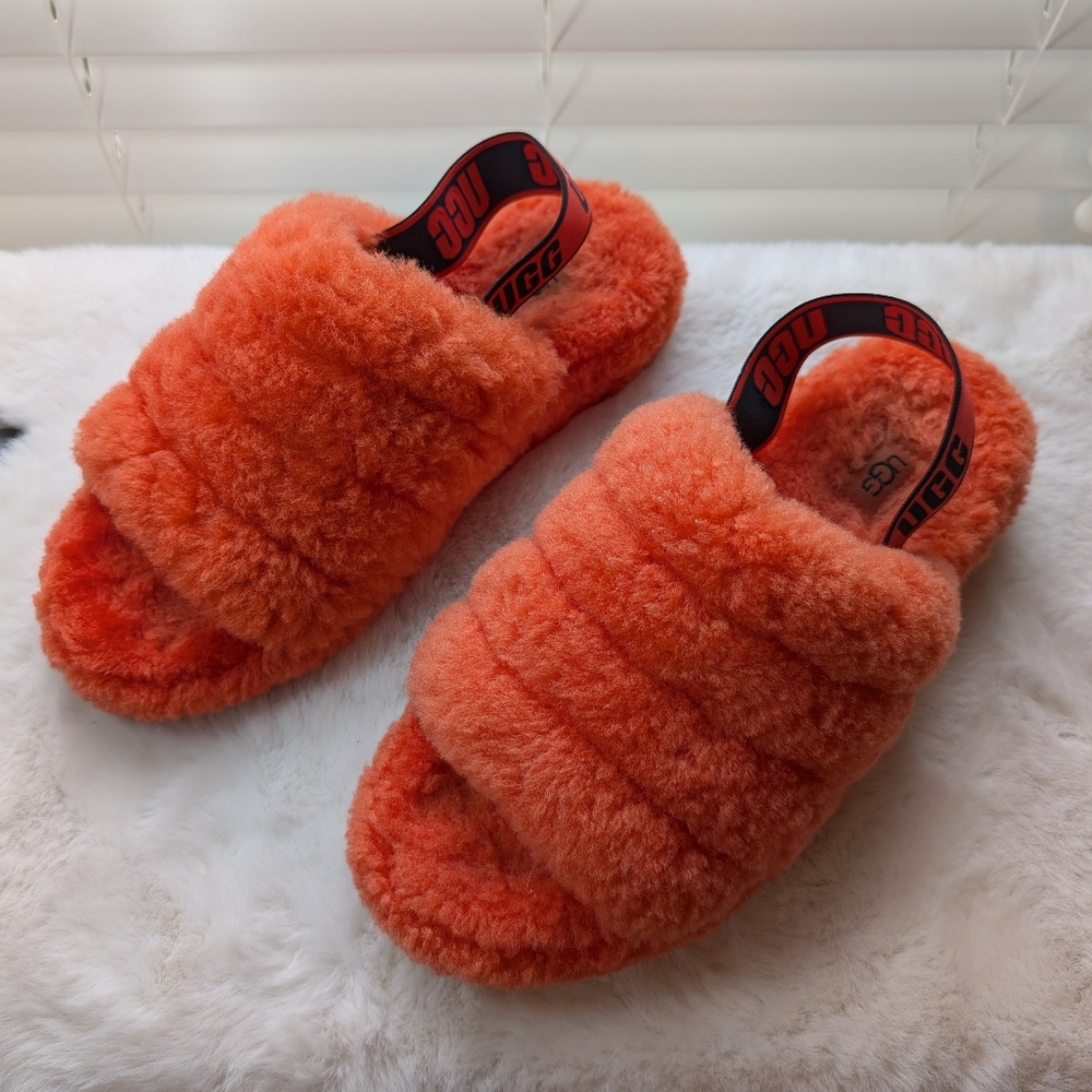 UGG Fluff Yeah Slide Slipper Orange | Sz 10 | Shearling Platform Cozy House Shoe